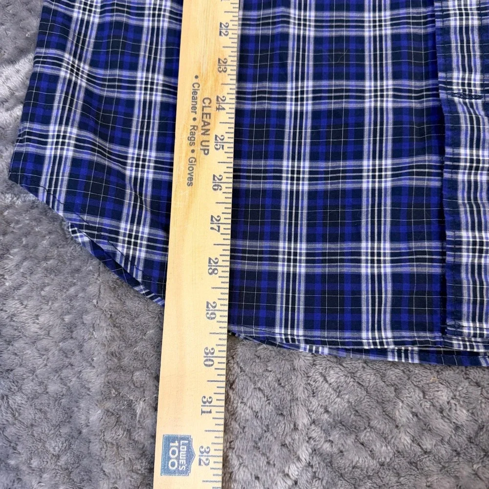Banana Republic Grant Fit Shirt Mens Large Blue Purple Plaid Long Sleeve Button